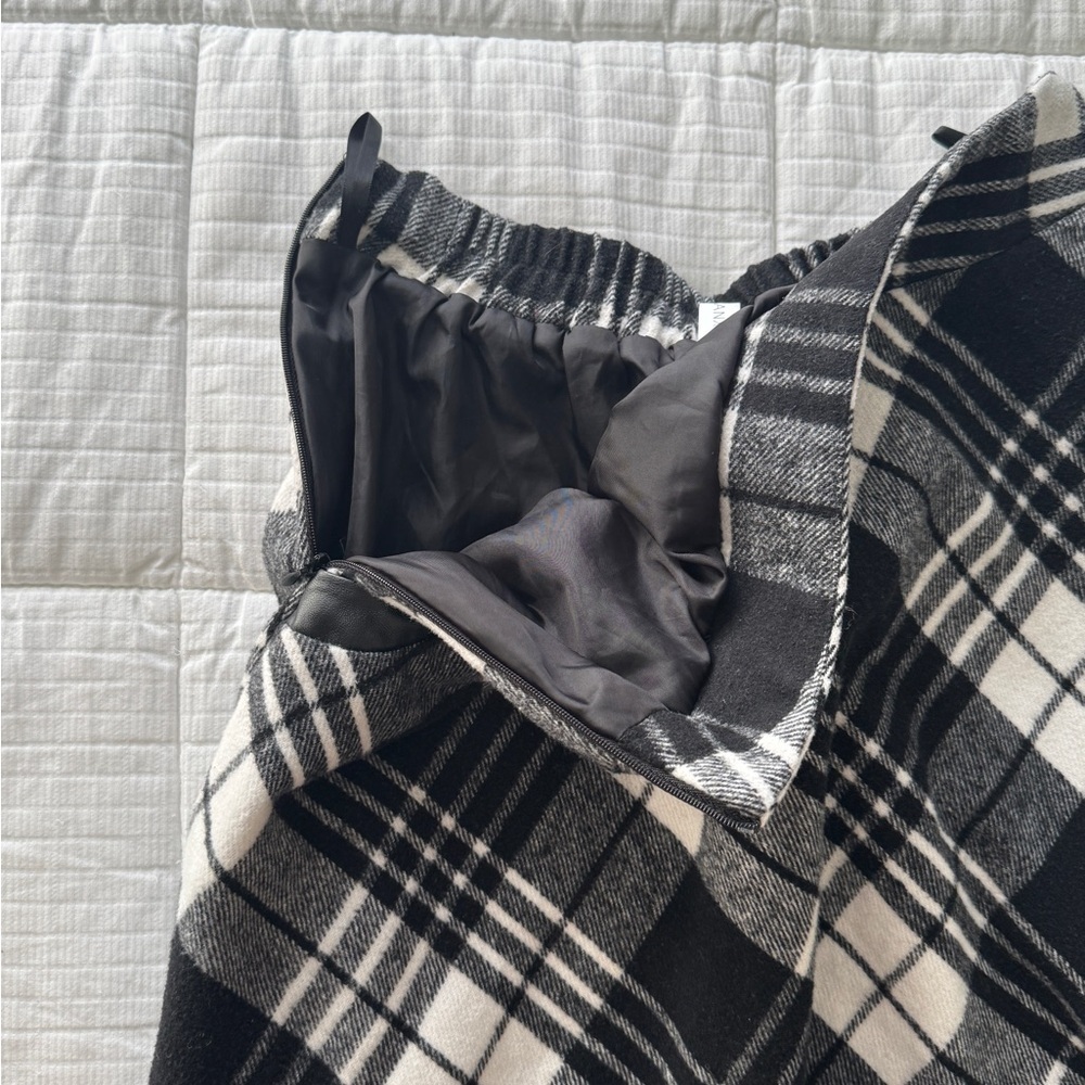 IDEALSANXUN black and white plaid A-line skirt with pockets - Picture 4 of 8
